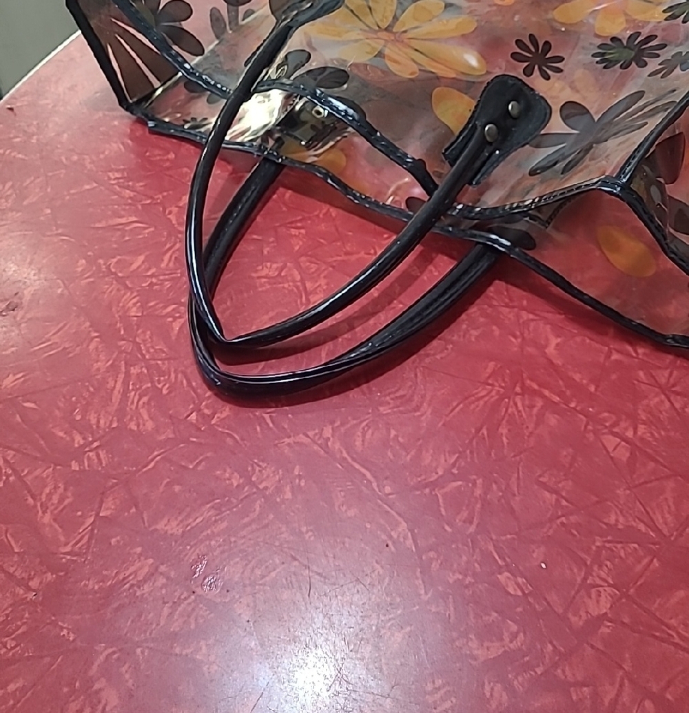 Vintage Clear Floral Tote Bag with Black Trim - Picture 3 of 3